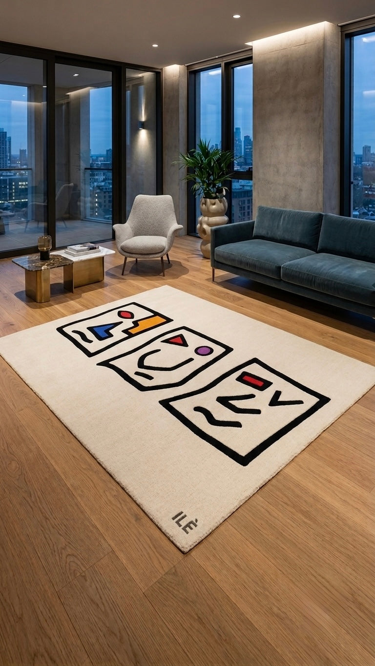 Rug: A Trio Of Abstract Faces: 120cmx 150cm