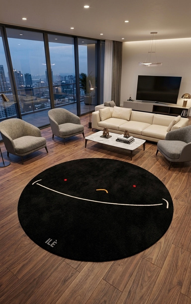 Rug: Big Smile, Big Problem, ~ 1.2m Diameter