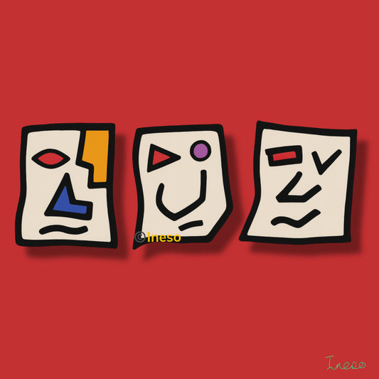 Trio Of Abstract Faces, 40 x 40cm, 2023